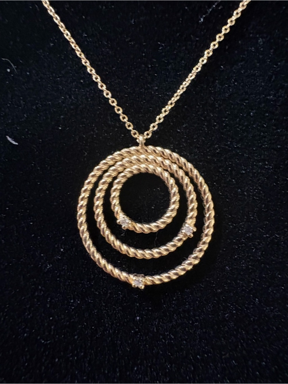 Phillip Gavriel 14K Yellow gold triple circle necklace w/ 3 Diamonds